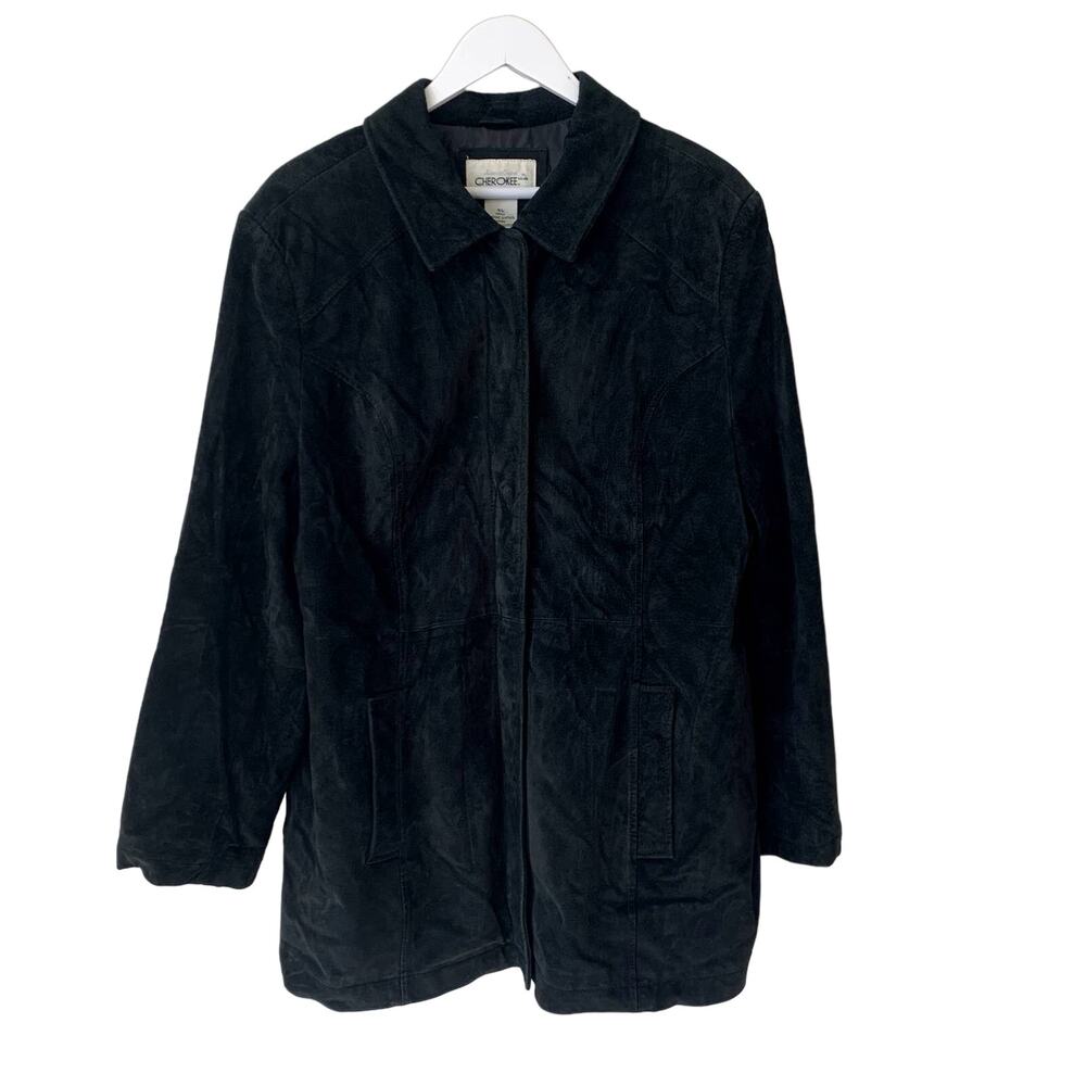 Vintage Cherokee Leather Jacket Men Size XL Black Trucker Trench Y2K 90s Classic